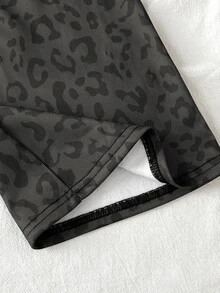SHEIN 青少年女孩秋冬日常街頭風豹紋字母標語深灰色拉鍊連帽衛衣與運動長褲休閒套裝 - 深灰色 - 查看 5