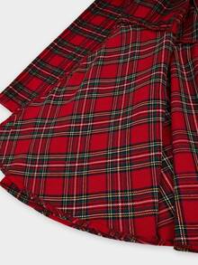 Sweetra Plus Size Plaid Lapel Waist-Cinching A-Line Wool Blend Dress - Multicolor - View 8