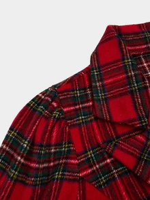 Sweetra Plus Size Plaid Lapel Waist-Cinching A-Line Wool Blend Dress - Multicolor - View 7
