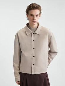 Manfinity Homme Men's Solid Color Long Sleeve Single-Breasted Casual Jacket,Formal, Daily Wear, For Fall, Ceremony Style For Commuting - Apricot - View 7