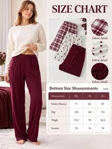 SHEIN 3PCS Plus Size Sleep Bottoms Night Burgundy Elegant - Multicolor - View 5