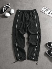 Gym Rark Men's Contrast Color Elastic Waist Drawstring Casual Versatile Sports Pants Men Joggers Men Workout Pants Men Athletic Pants Sweat Pants - Black - View 3
