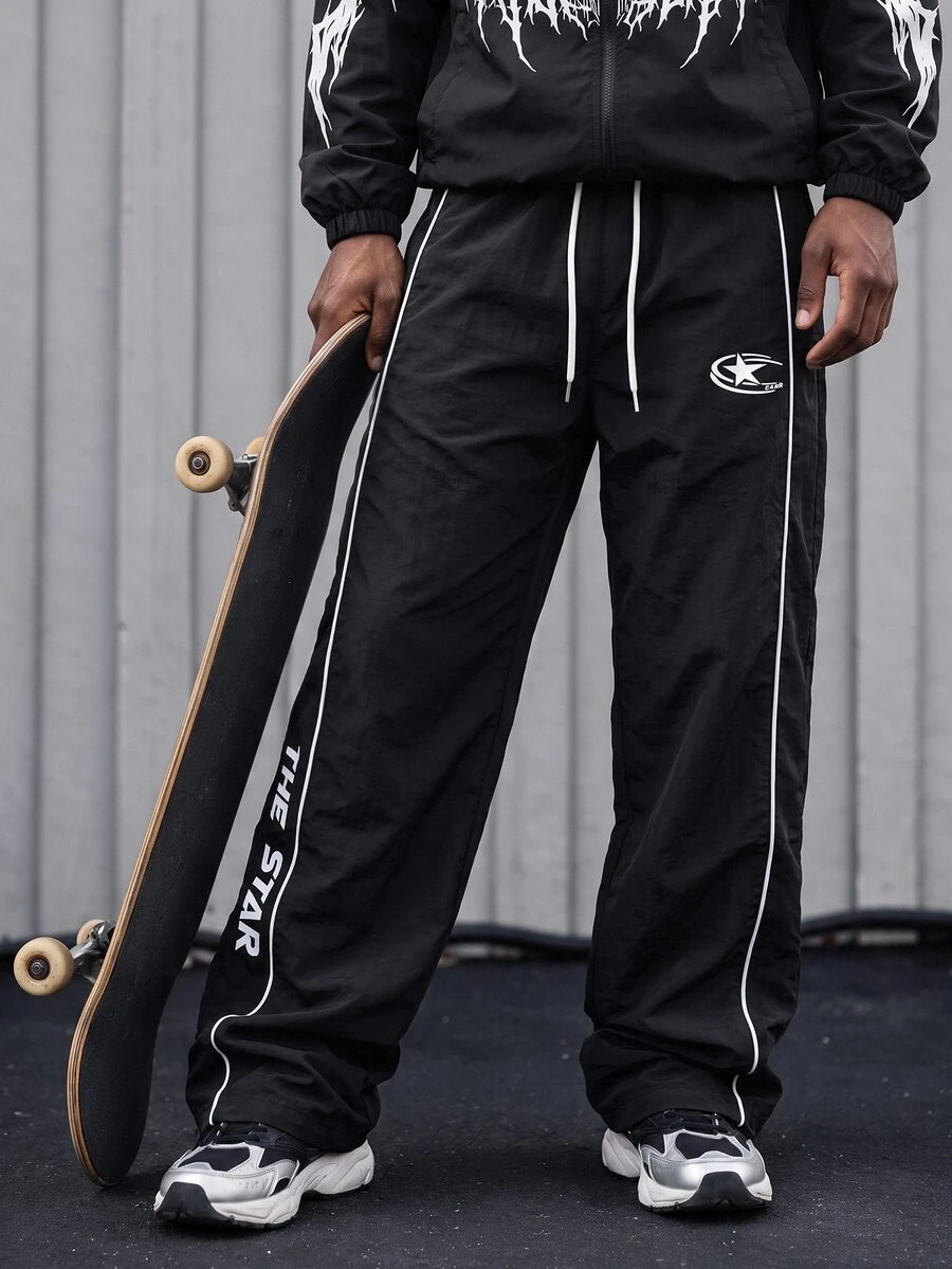 Gym Rark Men's Contrast Color Elastic Waist Drawstring Casual Versatile Sports Pants Men Joggers Men Workout Pants Men Athletic Pants Sweat Pants - Black - View 1