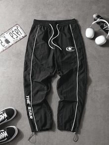 Gym Rark Men's Contrast Color Elastic Waist Drawstring Casual Versatile Sports Pants Men Joggers Men Workout Pants Men Athletic Pants Sweat Pants - Black - View 2