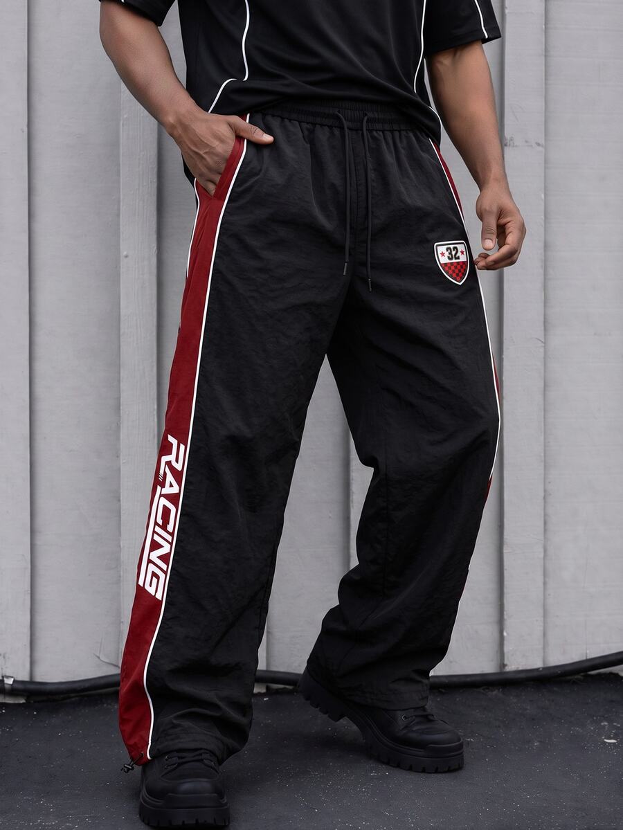 GymRaken Men's Casual Printed Sport Pants With Contrast Color Fall Breathable Comfortable Sweat-Wicking Breathable Reflective Contrast Binding Baggy For Long Runs Gym Wear Men Sweat Pants - Black - View 1