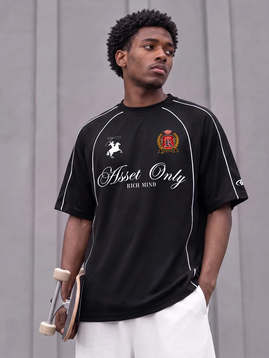 Gym Rark Men's Letter Knight Print Casual Sporty Graphic Daily Workout Travel Sports T-Shirt, Gym Black And Red Summer - Multicolor - View 1