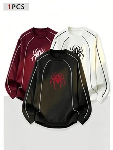 Gym Rark Men's Contrast Color Spider Pattern Long Sleeve Crew Neck Sports T-Shirt - Black - View 1