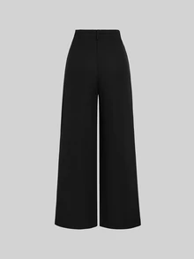 SHEIN PETITE Women's Black Casual Minimalist Comfortable Versatile Straight Leg Short Length Trousers - Black - View 2