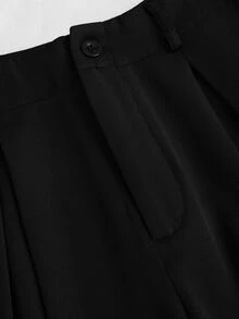 SHEIN PETITE Women's Black Casual Minimalist Comfortable Versatile Straight Leg Short Length Trousers - Black - View 3