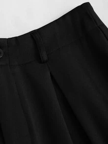 SHEIN PETITE Women's Black Casual Minimalist Comfortable Versatile Straight Leg Short Length Trousers - Black - View 4