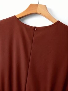 GlowEve CURVE Plus Size Women's Elegant Solid Color V-Neck Sleeveless Gold Decor Waist Buckle Cinched Waist Wide Leg Jumpsuit, Suitable For Spring/Summer Commuting And Daily Wear - Brown - View 6