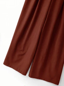GlowEve CURVE Plus Size Women's Elegant Solid Color V-Neck Sleeveless Gold Decor Waist Buckle Cinched Waist Wide Leg Jumpsuit, Suitable For Spring/Summer Commuting And Daily Wear - Brown - View 3