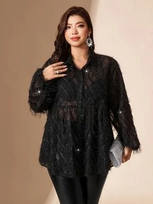 Comfylo 大尺碼女款抓皺休閒性感優雅百搭日常穿著上衣，黑色夏季萬聖節外出派對夜穿 - 黑色 - 查看 5
