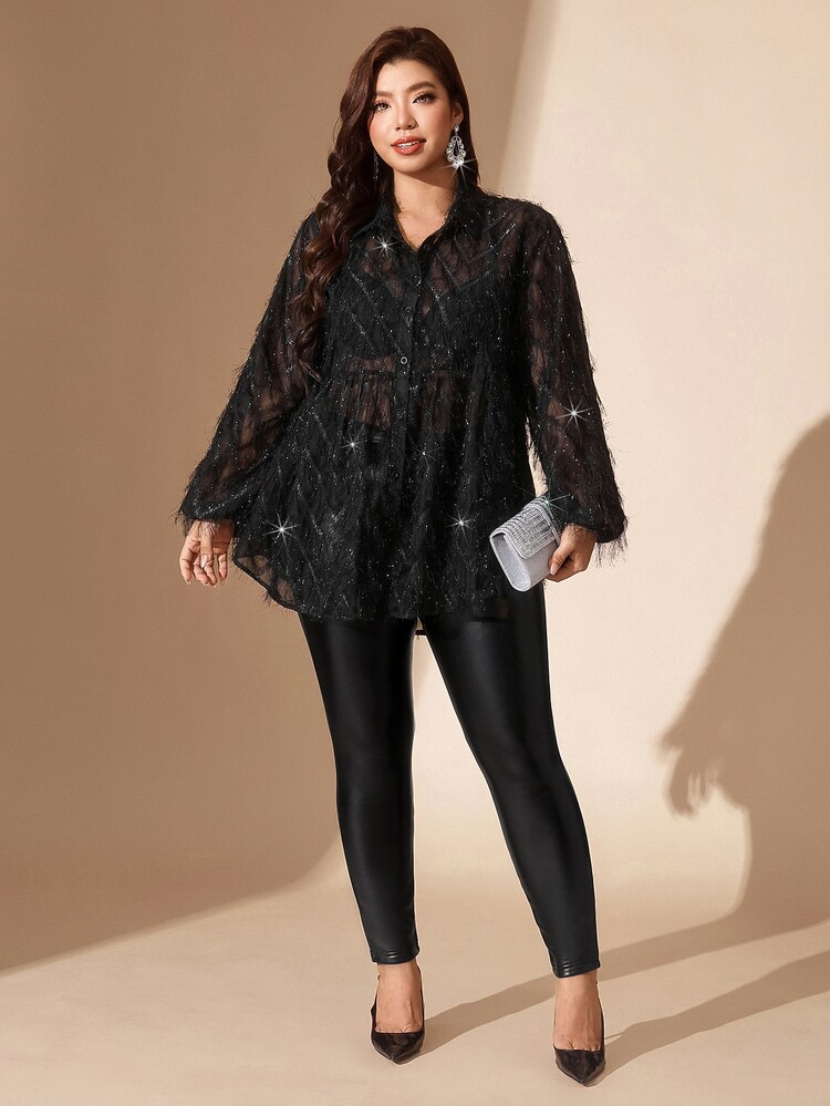 Comfylo Plus Size Women's Ruched Casual Versatile Daily Wear Blouse - Black - View 3
