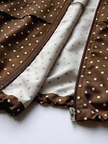 SHEIN EZwear 女款波點長袖拉鍊休閒連帽外套 - 棕色 - 查看 8