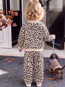 SHEIN Baby Girl Leopard Print Long Sleeve Autumn Top And Pants Casual Daily Outfit Set - Khaki - View 4