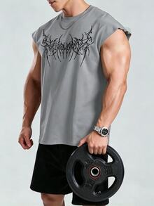 GymBeat Camiseta sin mangas de estilo gótico con estampado para hombre - Gris Claro - Ver 1