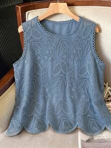 Lacomfia Women's Round Neck Embroidered Elegant Versatile Plus Size Camisole For Summer - Dusty Blue - View 3