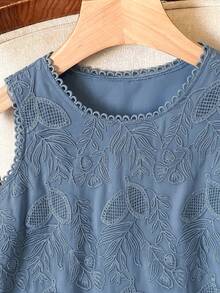 Lacomfia Women's Round Neck Embroidered Elegant Versatile Plus Size Camisole For Summer - Dusty Blue - View 7