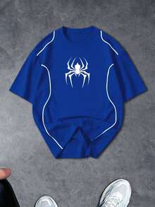 GymRaken Men's Spider Print Short Sleeve Sports T-Shirt, Gym - Blue - View 3