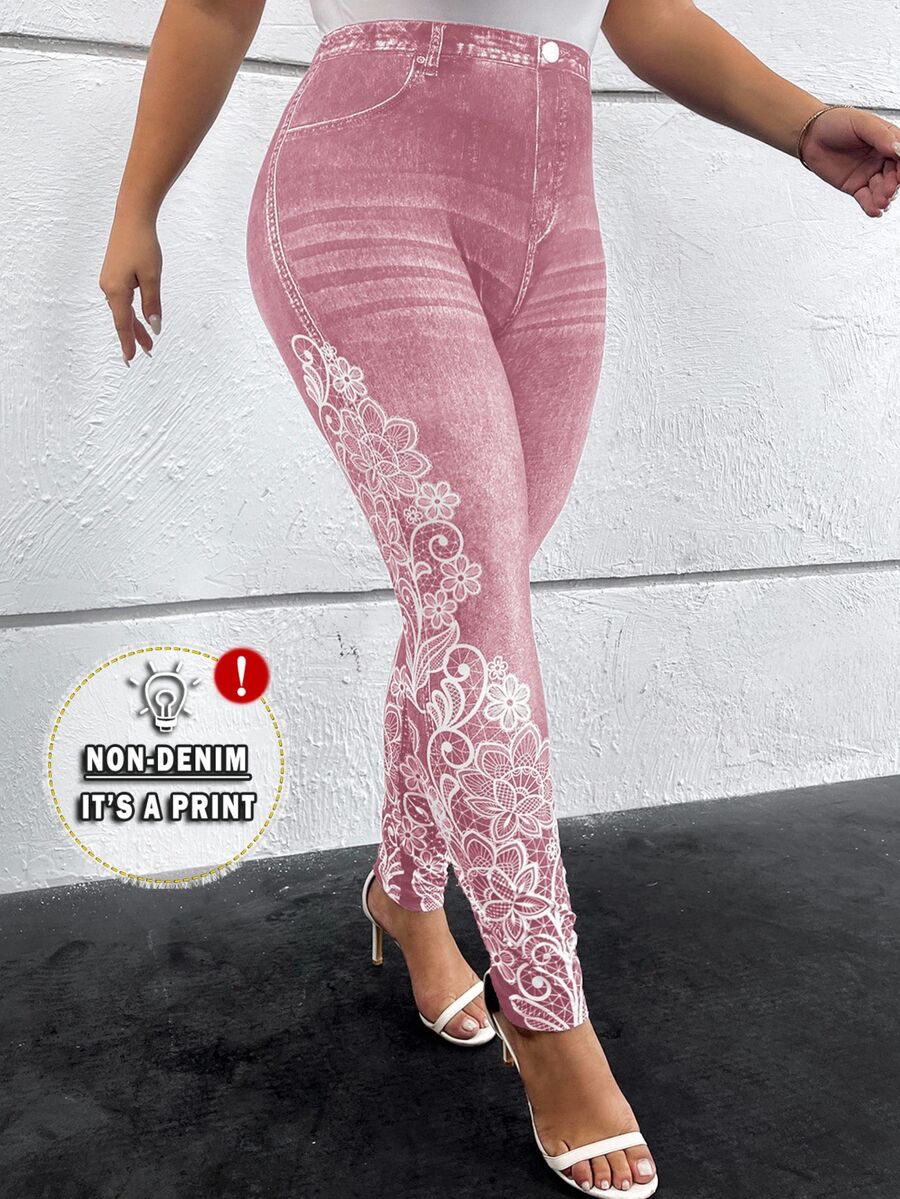 SHEIN Clasi Plus Size Casual Floral Print Leggings,Fall