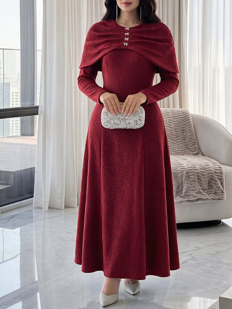 Feyla Women's Solid Color Casual Party Long Dress - Burgundy - View 3