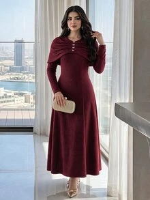 Feyla Women's Solid Color Casual Party Long Dress - Burgundy - View 2