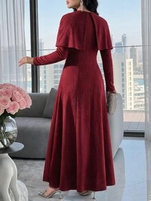 Feyla Women's Solid Color Casual Party Long Dress - Burgundy - View 4