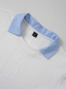 Calvornis Men's Colorblock Casual Daily Long Sleeve Polo Shirt - White - View 5