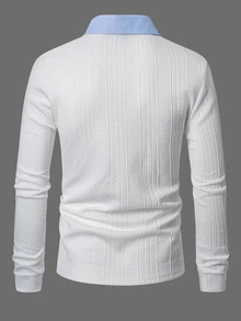 Calvornis Men's Colorblock Casual Daily Long Sleeve Polo Shirt - White - View 2