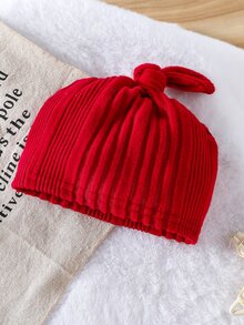 SHEIN Newborn Ribbed Knit Long Sleeve Romper With Hat Set, Red Autumn Cute Babygirl Family Matching Outfit, Infant Boy Gown, Photography Round Neck - Burgundy - View 7