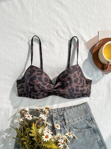SHEIN 女款夏季海灘豹紋百褶時尚性感比基尼上衣 - 彩色 - 查看 4