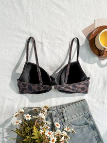 SHEIN 女款夏季海灘豹紋百褶時尚性感比基尼上衣 - 彩色 - 查看 2