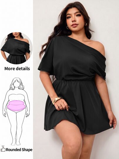 Enliva Gaun Kasual Wanita Ukuran Plus untuk Perjalanan Sehari-hari, Warna Polos, Leher Asimetris, Rok Payung yang Mengencangkan Pinggang, Gaun Elegan Cokelat Musim Panas, Gaun Cokelat Tua, Gaun Cokelat Kopi, Gaun Tamu Pernikahan Cokelat, Pakaian Wanita Musim Semi, Pakaian Wanita Musim Semi
