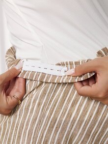 Lyckli Maternity Striped Casual Adjustable Waist Pants - Khaki - View 8