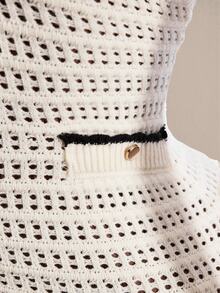 Amplova Women's Colorblock Trim Hollow Knit Dress - Apricot - View 9