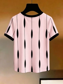 EMERY ROSE Plus Size Women's Summer Short Sleeve Letter Print Ombre Color Casual T-Shirt - Multicolor - View 2