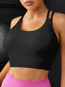 Solea Cove Solea Cove Women Sports Bras Backless Criss Cross Memotong Plain - Hitam - View 5