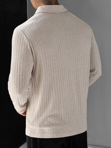 Calvornis Men's Casual Versatile Solid Color Long Sleeve Polo Shirt - Apricot - View 2