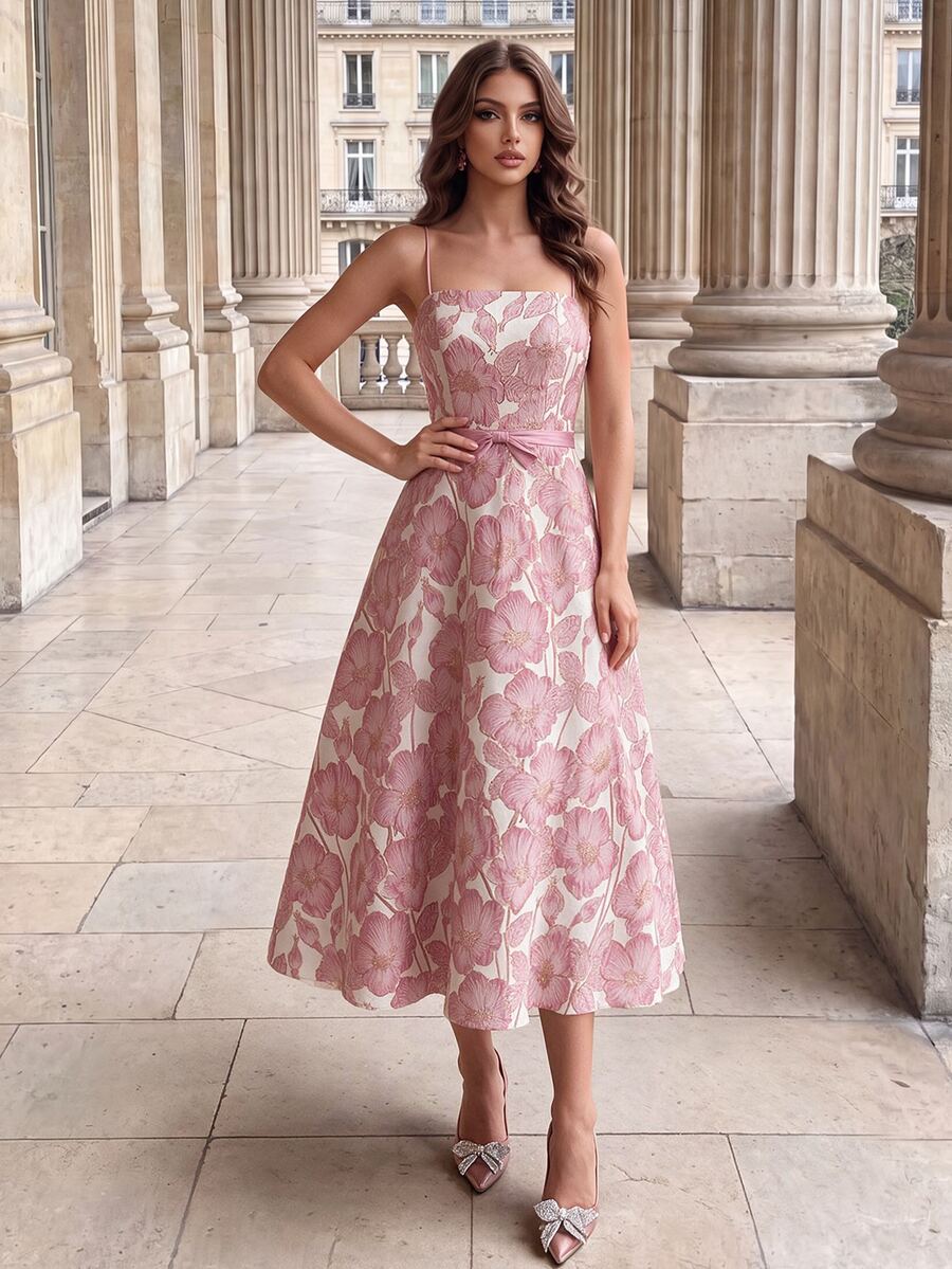 Poshira Women's Formal Ballroom Dress,Heavily Embellished Floral Graduation Gift,Fashion Suspender Summer Party Prom Dress - Pink - View 1