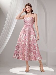 Poshira Women's Formal Ballroom Dress,Heavily Embellished Floral Graduation Gift,Fashion Suspender Summer Party Prom Dress - Pink - View 4
