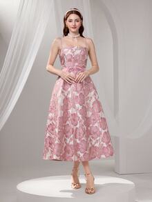 Poshira Women's Formal Ballroom Dress,Heavily Embellished Floral Graduation Gift,Fashion Suspender Summer Party Prom Dress - Pink - View 6