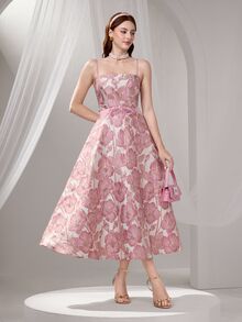 Poshira Women's Formal Ballroom Dress,Heavily Embellished Floral Graduation Gift,Fashion Suspender Summer Party Prom Dress - Pink - View 5
