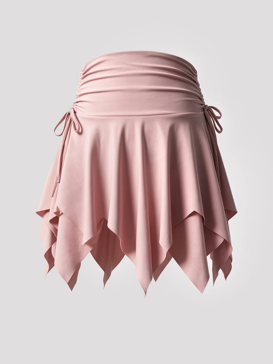 SHEIN Sovereign Charm Women's Plus Size Solid Color Asymmetric Hem Side Waist Drawstring Skort - Pink - View 1