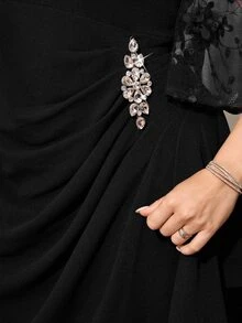 Reflora Plus Size Women's Mesh Rhinestone Decor Casual Party Dress Fall - Black - View 3