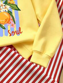 Baby Girls Casual Fresh Lemon Letter Thin Pink & White Vertical Striped Crew Neck Sweatshirt & Wide Leg Pants Set, Autumn/Winter 2026 - Multicolor - View 8