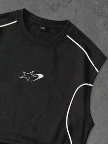 Sport MetroGents Men's Summer Star Print Contrast Piping Loose Fit Sports Tank Top, Gym, Holiday - Multicolor - View 4