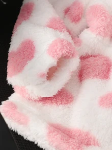 SHEIN Genkimix Kids Áo khoác hoodie kéo khóa cho bé gái, phong cách thường ngày đa năng, ngọt ngào dễ thương, họa tiết trái tim, lông xù dày dặn, ôm eo, vừa vặn, phù hợp mặc hàng ngày đi học mùa thu đông - Hồng - Xem 5