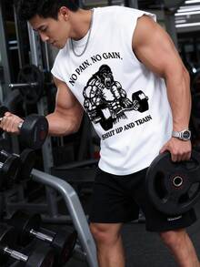 Gym Rark Men's Slogan & Star Print Casual Fitness Sports Tank Top - White - View 4