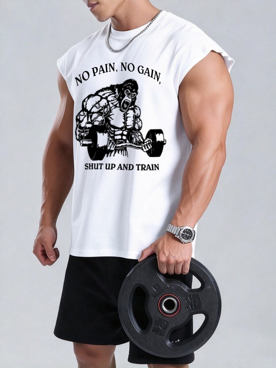 Gym Rark Men's Slogan & Star Print Casual Fitness Sports Tank Top - White - View 1